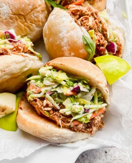 Pulled BBQ Chicken Sliders with Coleslaw