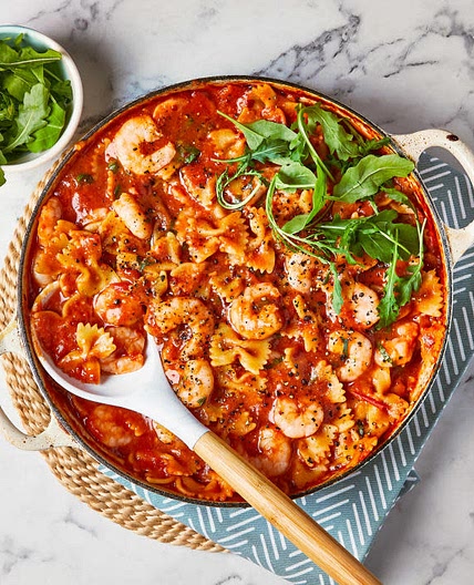 Oven-Baked Spicy King Prawn Arrabbiata Farfalle