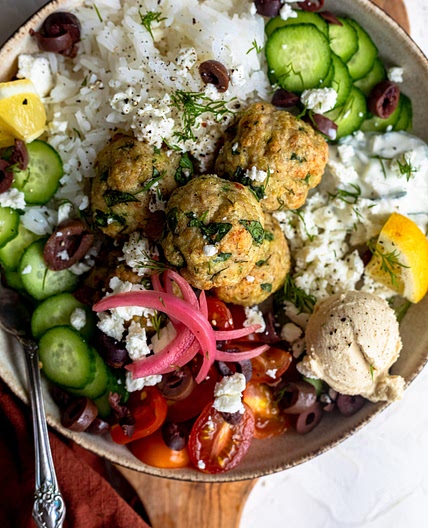 Greek Chicken Meatball Bowls