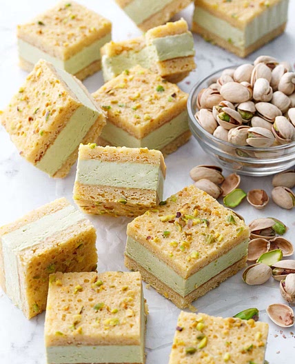 Pistachio Blondie Ice Cream Sandwiches
