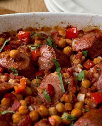 One-Pan Chickpea and Kielbasa Dinner