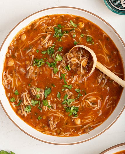 Traditional Moroccan Harira (Lentil & Chickpea Soup)