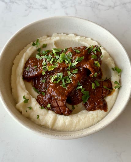 Slow Cooked King Oyster Mushrooms in Red Wine Sauce