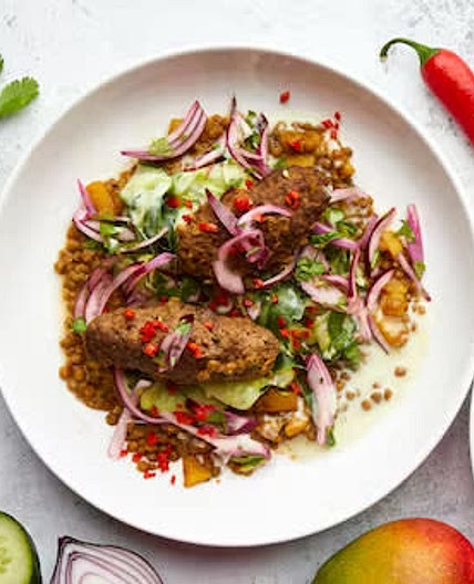 Spicy Beef Koftas with Cucumber & Mango Salsa