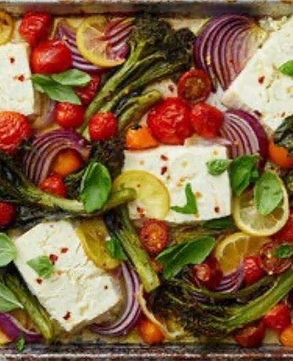 Sheet-Pan Baked Feta With Broccolini, Tomatoes and Lemon