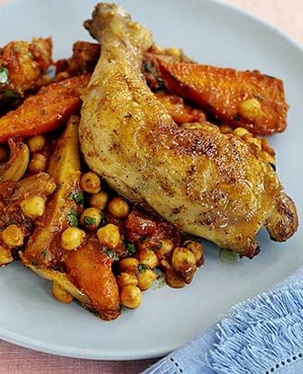 Chicken with roots & chickpeas