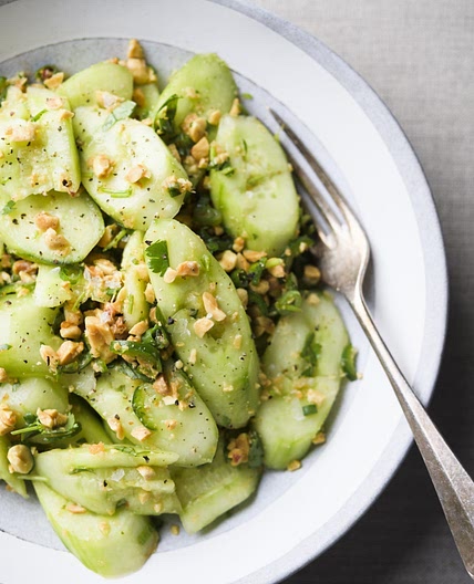 Smashed Cucumber Salad w/ Peanuts, Scallions & Colantro