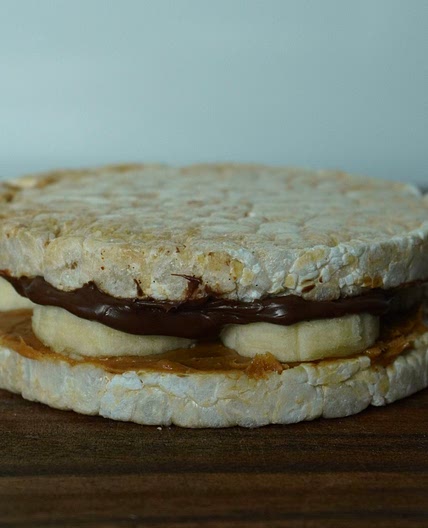 Peanut butter chocolate rice cracker sandwich