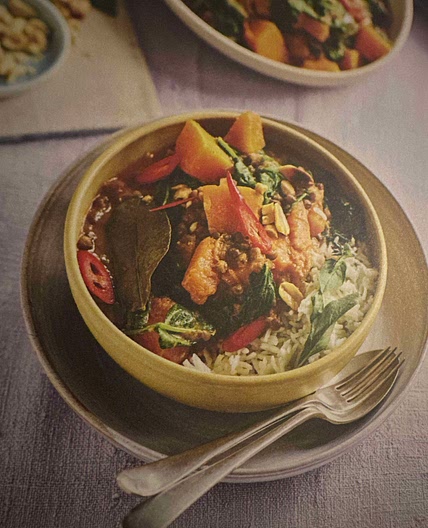 Roasted butternut red curry with lentils and spinach