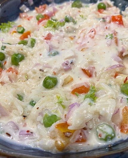 Steamed Peas Pulao with Mix Vegetable Raita 