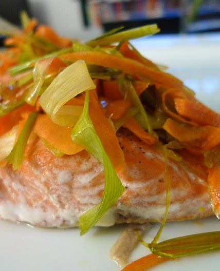 Salmon with Caramelized Leeks and Carrots