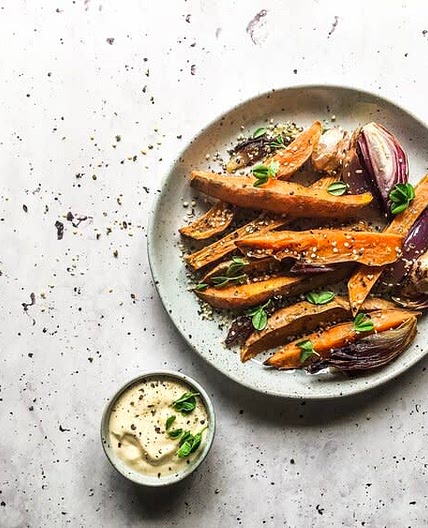 Roasted Sweet Potato Wedges & Vegan Tartare