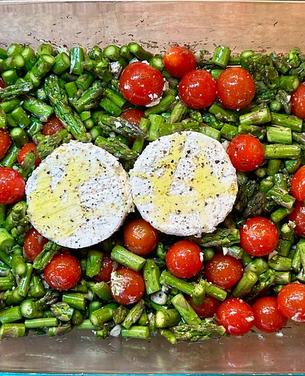Baked Boursin Pasta with Asparagus