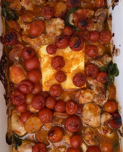Chicken and chorizo Feta pasta bake