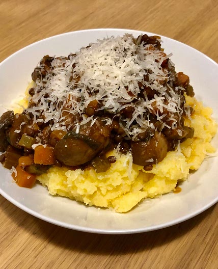 99. Polenta with Mushroom and Lentil Ragu