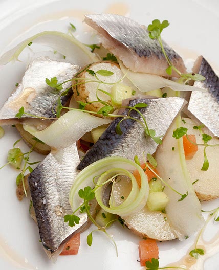 Soused herring with heritage potato, celery salad and bloody mary sauce