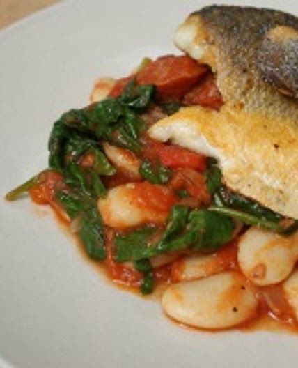 Chorizo, Butter Bean and Spinach with Sea Bass