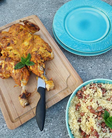 Spatchcock Chicken with Pinto Bean Couscous