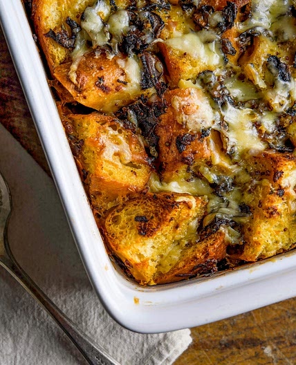 Savory Bread Pudding w/ Mushrooms, Gruyere & Tarragon 