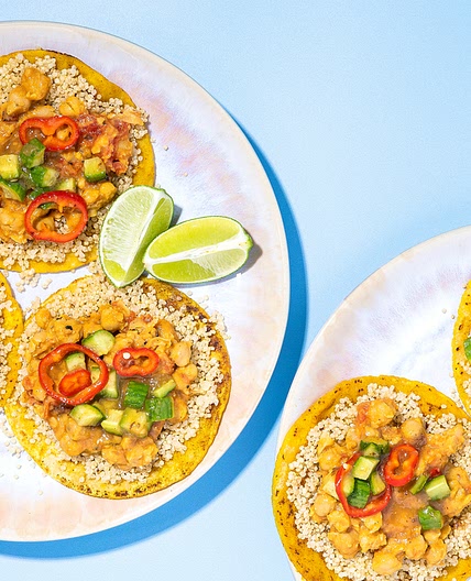 Indian Butter Chickpea Tacos with Quinoa & Cucumber-Mango Chutney