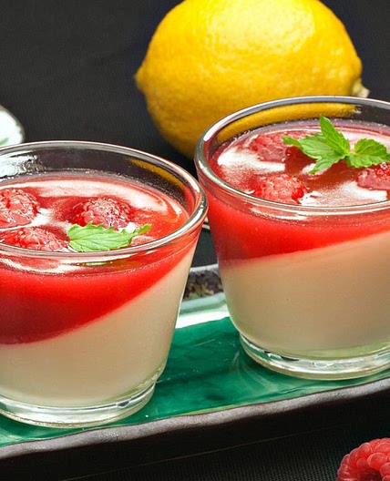 Lemon panna cotta with raspberry jelly