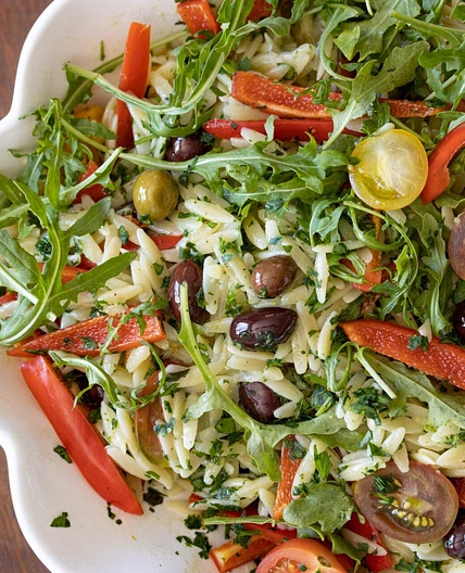 Orzo with Basil Butter, Peppers, Tomatoes