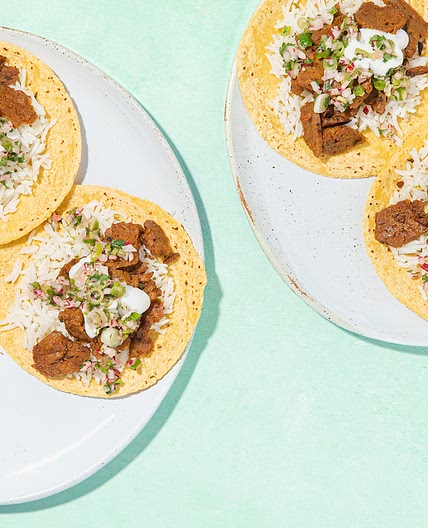 Seitan Asada Tacos with Lime Rice & Radish Salsa
