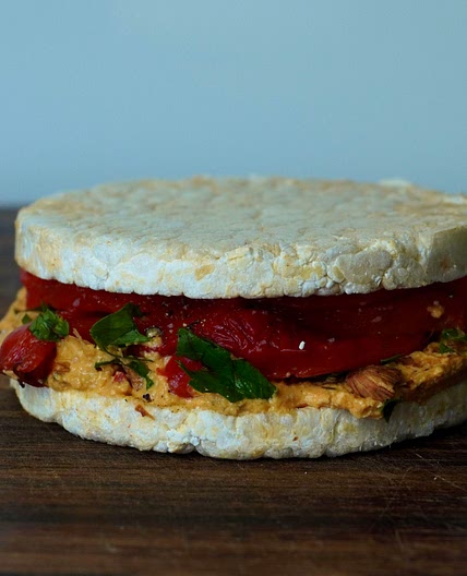 Rice cracker hummus sandwich
