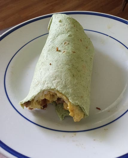 Egg, impossible sausage and spinach tortilla