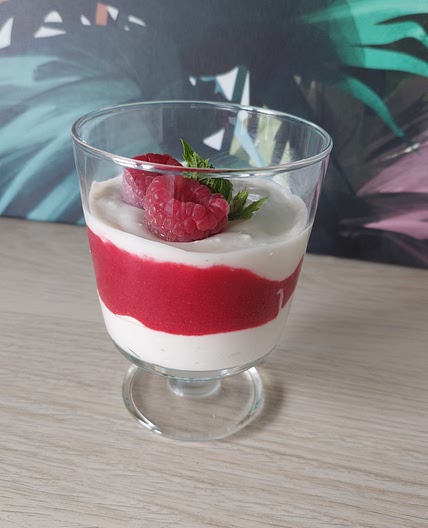 Raspberry dessert with White chocolate