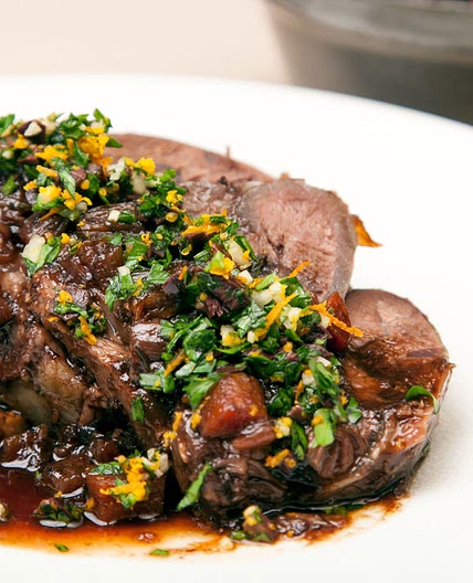 Braised whole beef shin with gremolata
