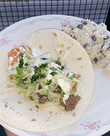 Shrimp Chorizo Tacos w/ Creamy Bean Rice