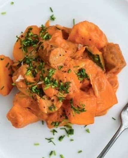 Swedish sausage dish with pumpkin