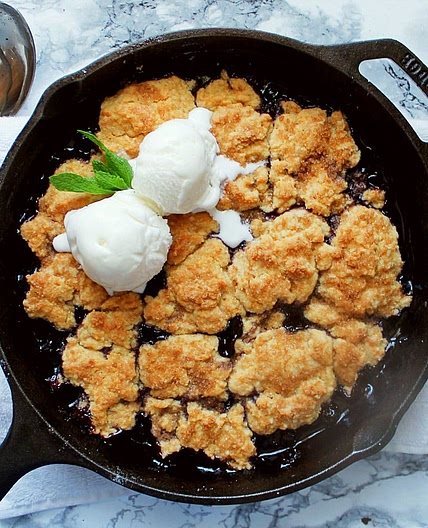 Skillet Blueberry Cobbler with Smoked Sugar