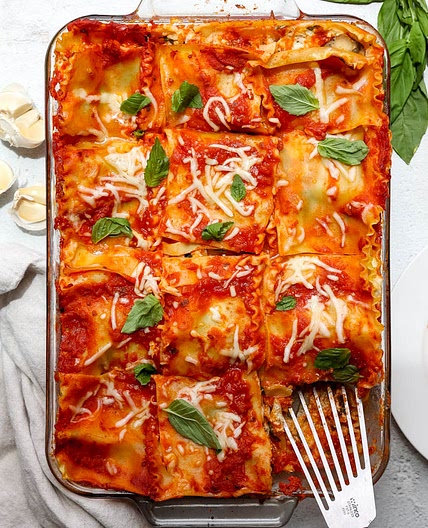 Spinach Mushroom Lasagna with Cottage Cheese and Ricotta