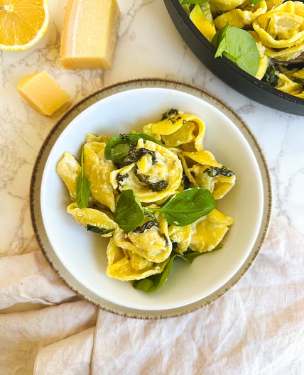 Spinach Tortellini in Lemon Sauce