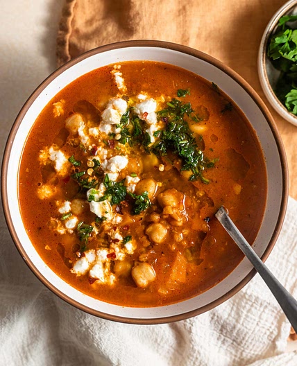Smoky Red Pepper And Farro Soup With Feta Recipe