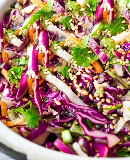 Easy Crunchy Asian Slaw (with the BEST Asian Dressing!)