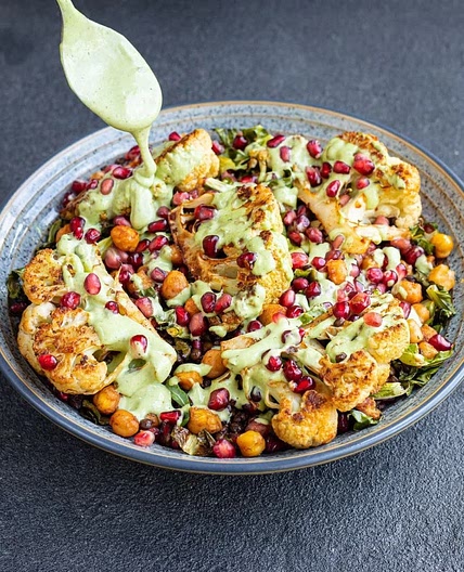 Roasted cauliflower & green tahini salad