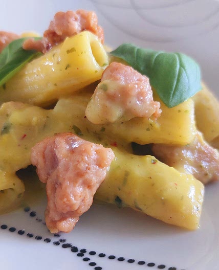 Pasta - Yellow belly pepper cream with basil and italian sausage