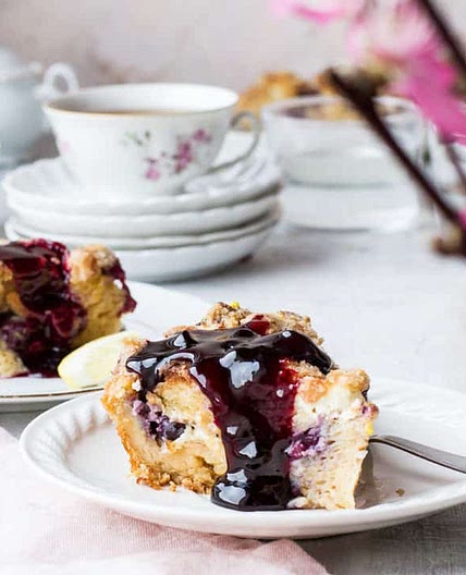 Lemon Blueberry French Toast Casserole with Cream Cheese