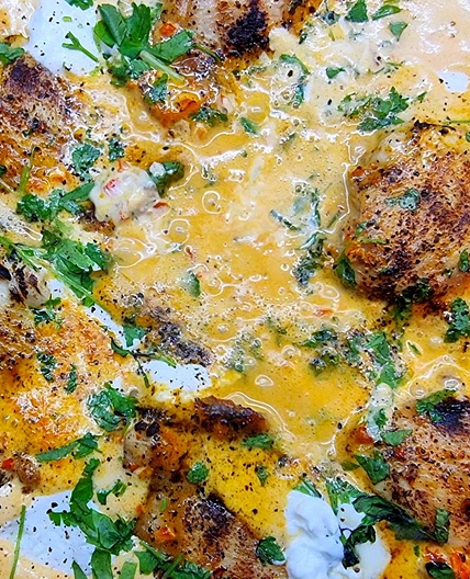 Chicken and Goats Cheese in a Creamy Red Pepper Sauce