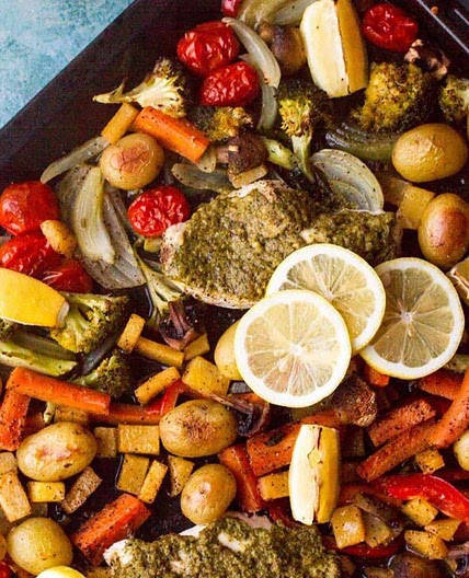 Lemon Pesto Chicken and Potato Tray Bake