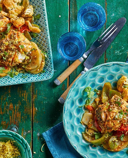 Moroccan Cod and Vegetables with Chermoula Sauce