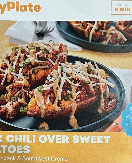 Pork chilli over sweet potatoes