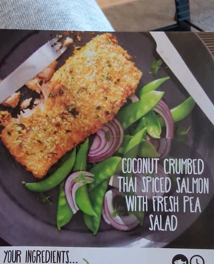 COCONUT CRUMBED THAI SPICED SALMON with fresh pea salad