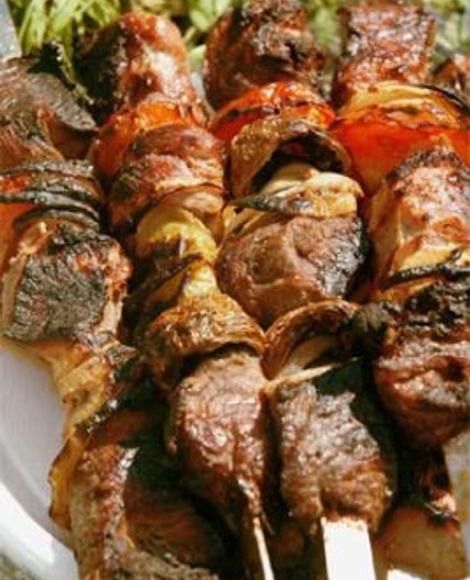Marinated Garlic, Red Wine and Rosemary Lamb Kebabs with Minted Lemon Yoghurt