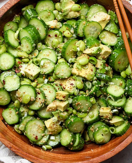 Cucumber, Avocado, and Edamame Salad with Sesame-Ginger Dressing