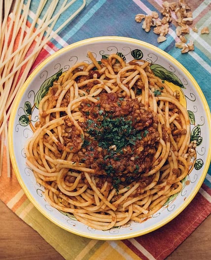 Bucatini with Lentil Ragu