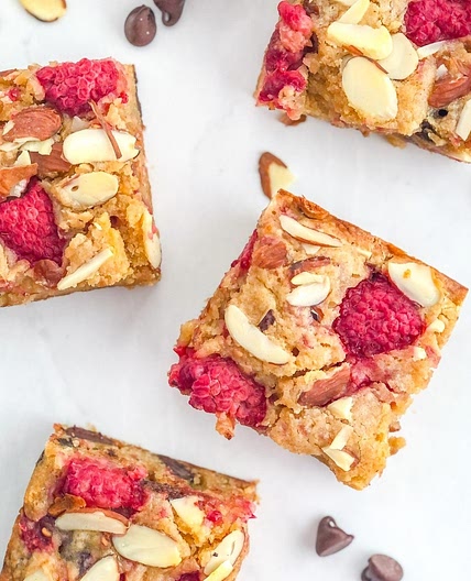 Chewy Raspberry Almond Blondies with Chocolate Chips